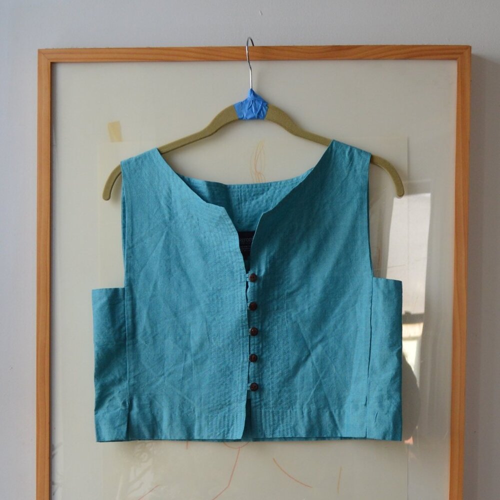 Barefoot Ceylon Sri Lanka Blue Sleeveless Crop Top Hand-Dyed Pure Cotton Size M